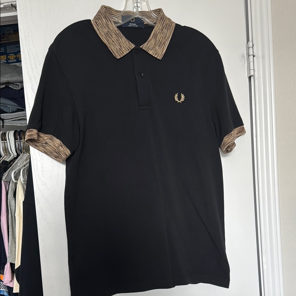 Limited Edition REISSUES Fred Perry Black Polo Shirt with Tan Accents